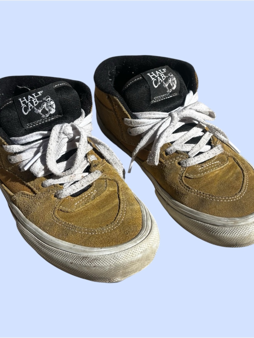 Vans Half Cab Suede Mid-Top Sneakers in Brown with White Laces